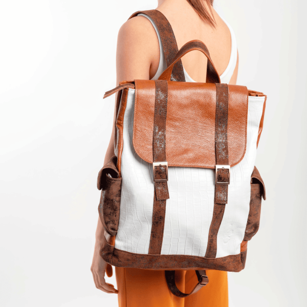 Mochila Zante / Cuero Blanco + Whisky + Marrón