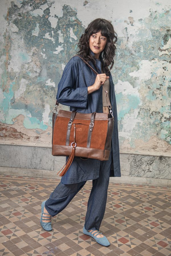 Bolso Batú / Gamuza Chocolate + Cuero