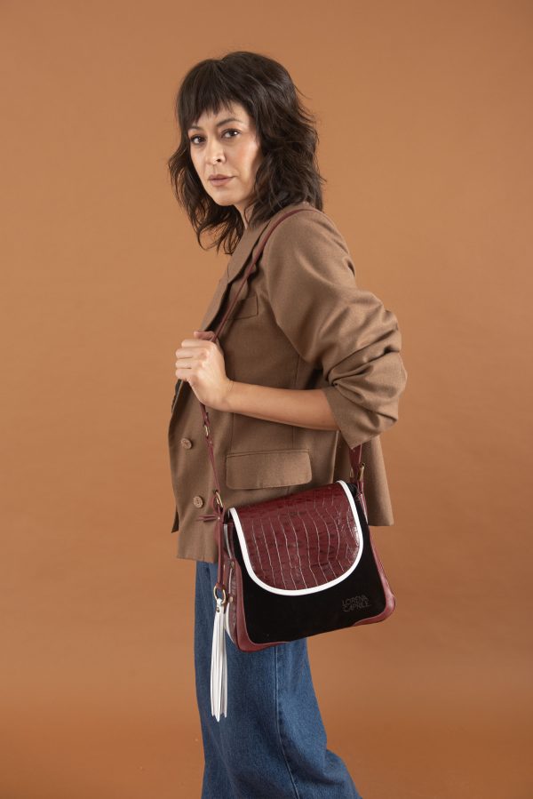 Cartera Toscana / Crocco Bordeaux + Gamuza Negro