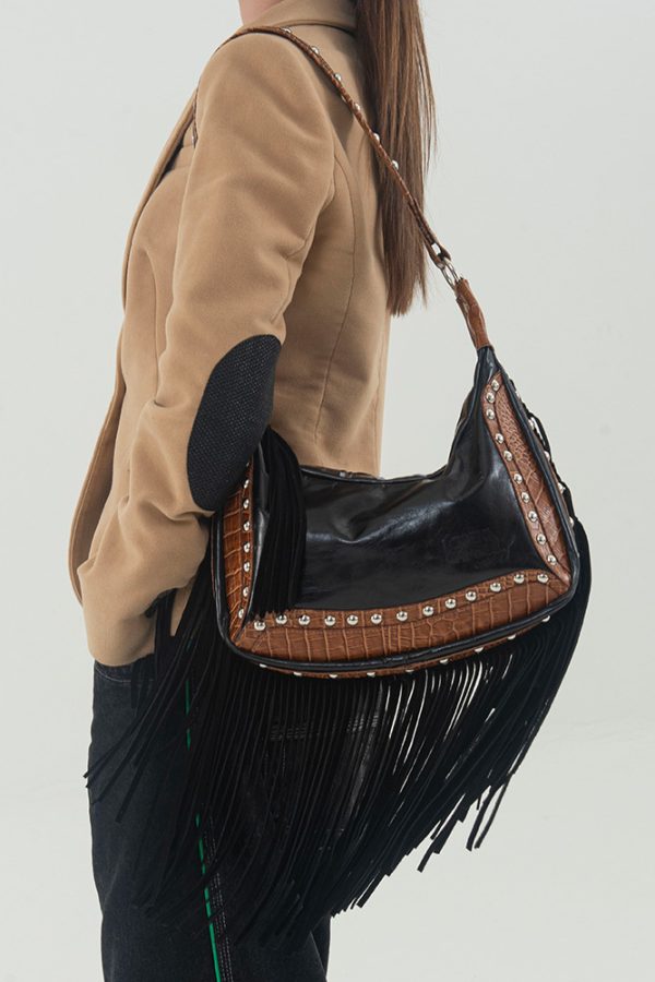 Cartera Milos / Cuero Negro + Croco Whisky