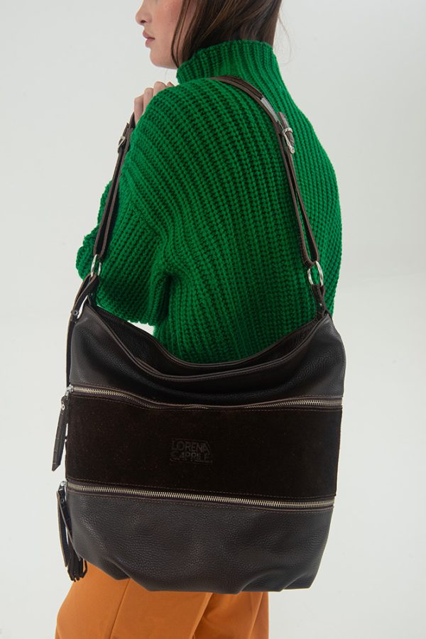 Cartera Malabo / Cuero Marrón Chocolate + Gamuza