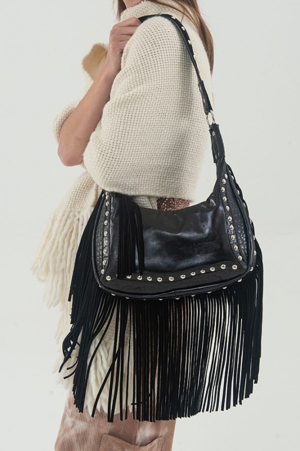 Cartera Milos / Cuero Negro + Croco Negro