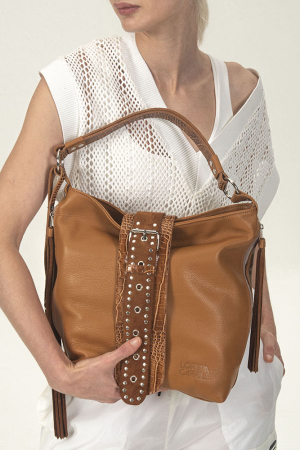 Cartera Jamaica / Cuero Tostado + Croco Tostado