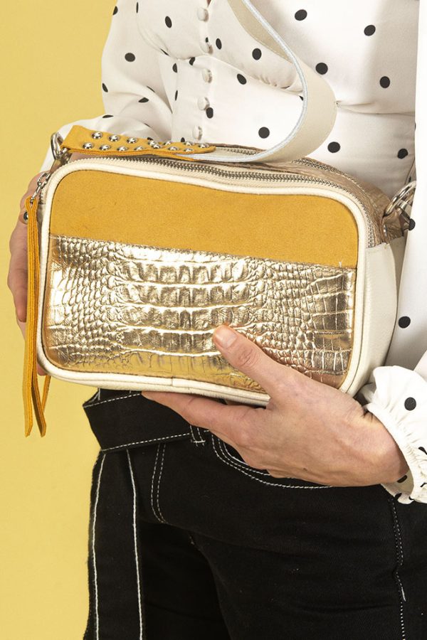 Cartera Santorini / Oro + Descarne Amarillo + Napa Offwhite