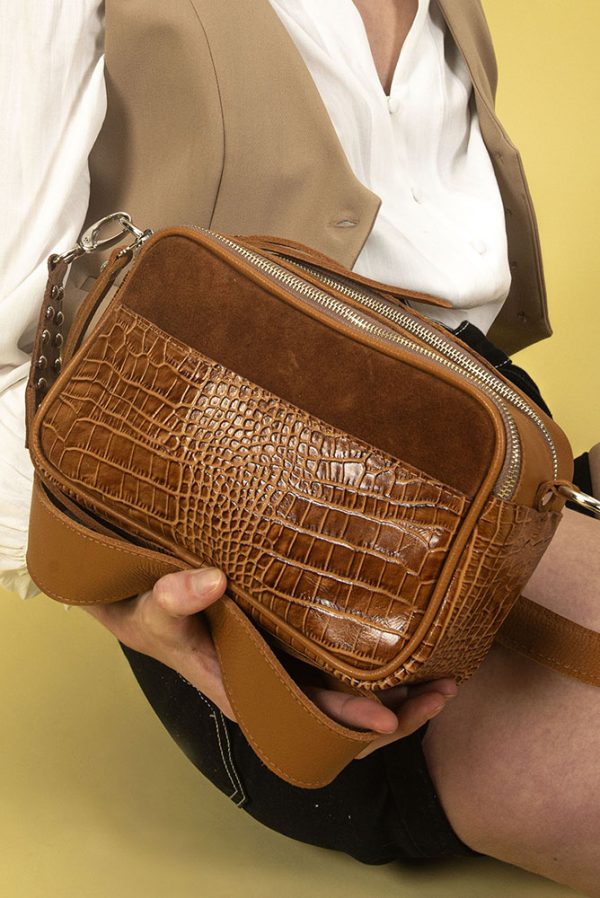 Cartera Santorini / Croco Whisky + Gamuza Óxido