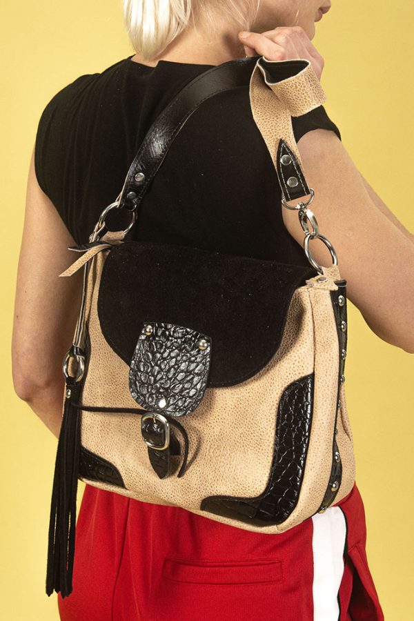 Cartera Curazao / Cuero Beige + Negro