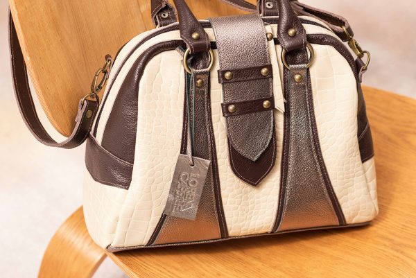 Cartera Emma / Arena + Chocolate y Peltre