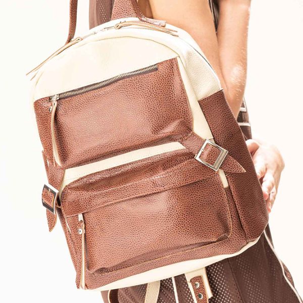 Mochila Quios / Cuero Offwhite + Cuero Tabaco