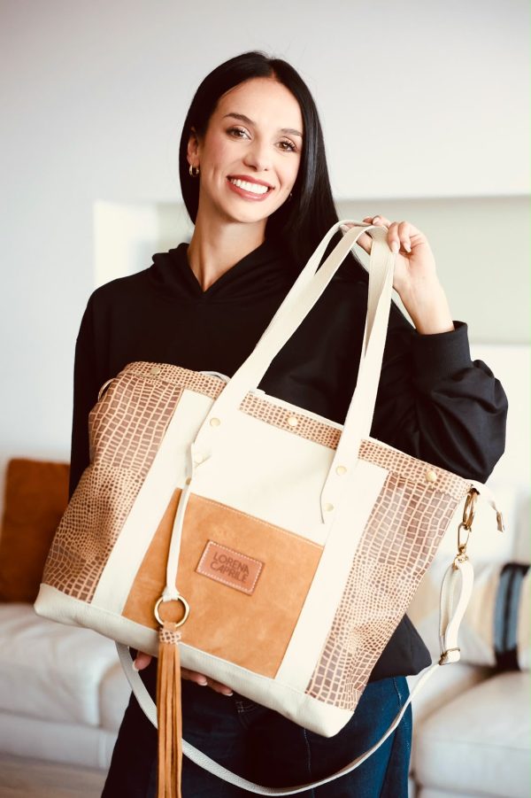 Bolso Iris / Crocco Marrón + Cuero Arena